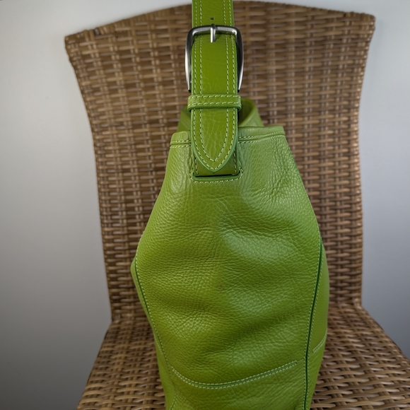 Cole Haan Lime Green Pebbled Leather Hobo Shoulder Bag Tote Silver Tone Hardware - Picture 3 of 16